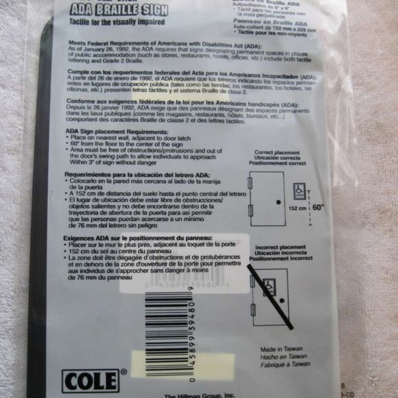 MEN & WOMEN SET 6 x 9" ADA Braille Restroom Sign Self Stick Tactile Hillman Cole - Picture 5 of 9